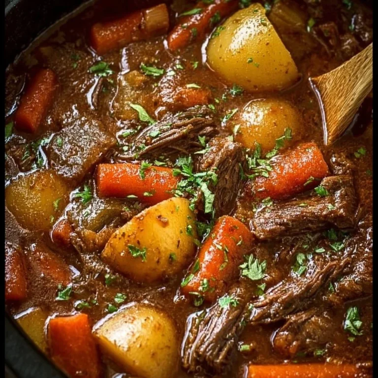 Delicious crockpot beef stew in a bowl, showcasing vegetables and tender beef.