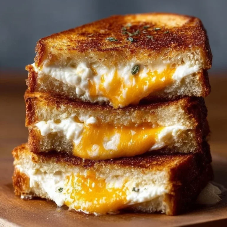 Four cheese grilled cheese sandwich with melted cheese and golden crust