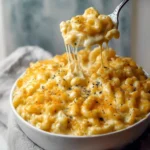 A creamy bowl of mac and cheese topped with golden breadcrumbs