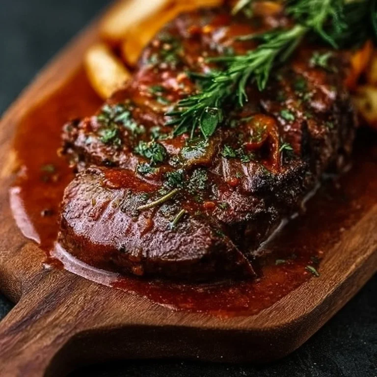 Delicious homemade Swiss Steak served with vegetables and gravy.