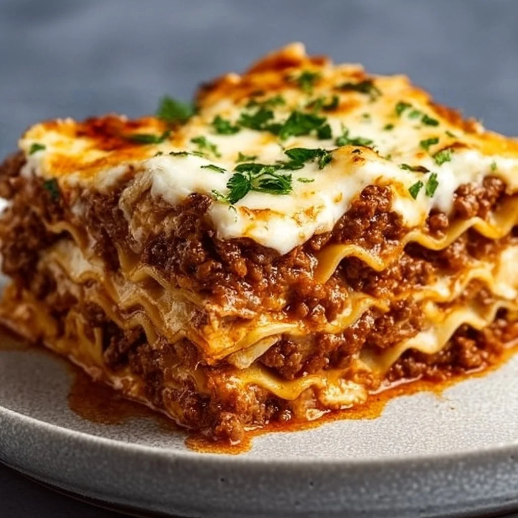 Ultimate 5-layer beef lasagna with rich sauce and melted cheese