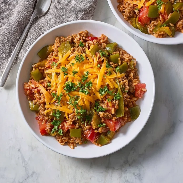 Delicious unstuffed peppers served on a plate with colorful vegetables.