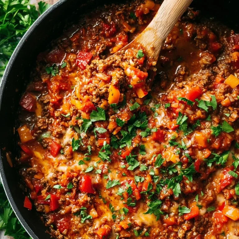A colorful plate of unstuffed peppers filled with rice, tomatoes, and spices.