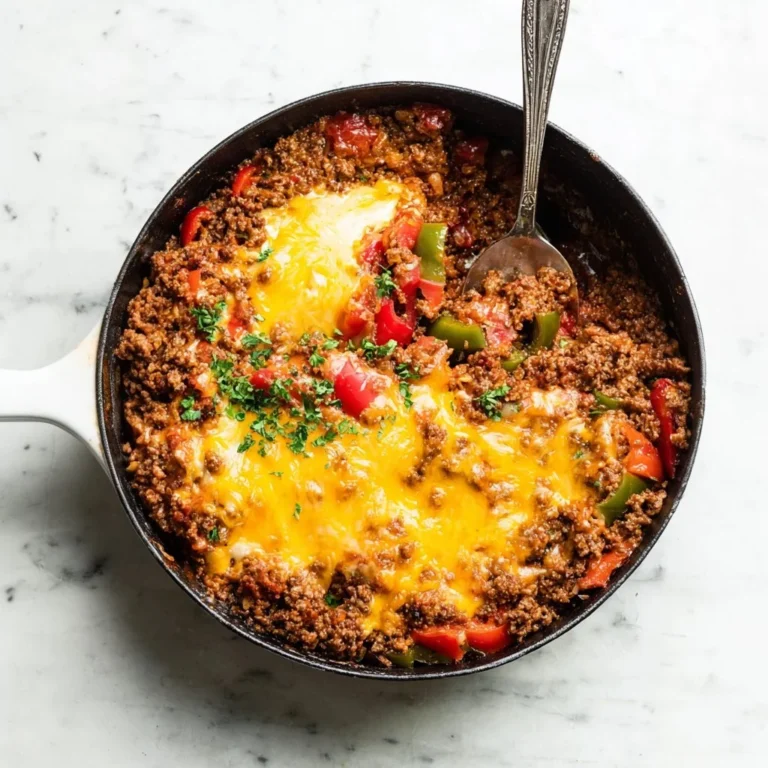 Colorful unstuffed peppers filled with savory ground meat and rice mixture.