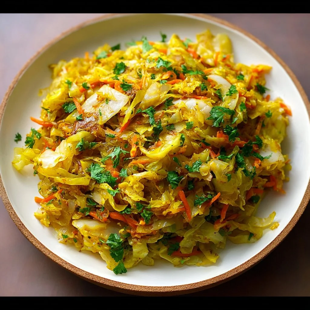 Delicious Indian cabbage recipe served in a bowl with spices and herbs