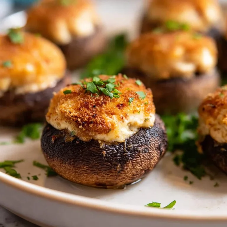 Delicious air fryer stuffed mushrooms topped with herbs and cheese.
