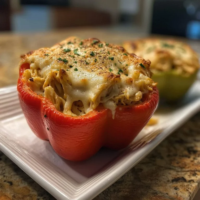 Delicious Chicken Alfredo Stuffed Peppers ready to enjoy