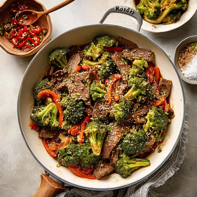 Delicious Beef and Broccoli Stir-Fry dish served with rice on a plate