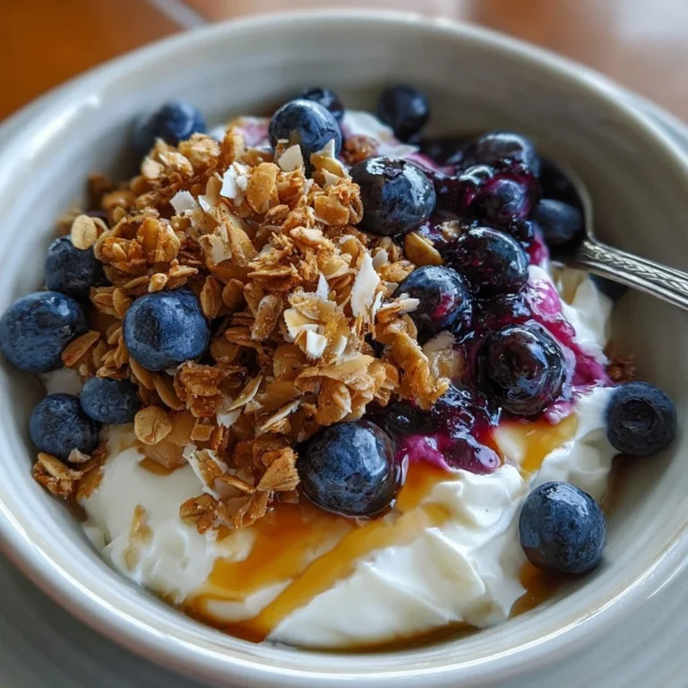 Delicious Blueberry Yogurt Bowl with granola and fresh blueberries