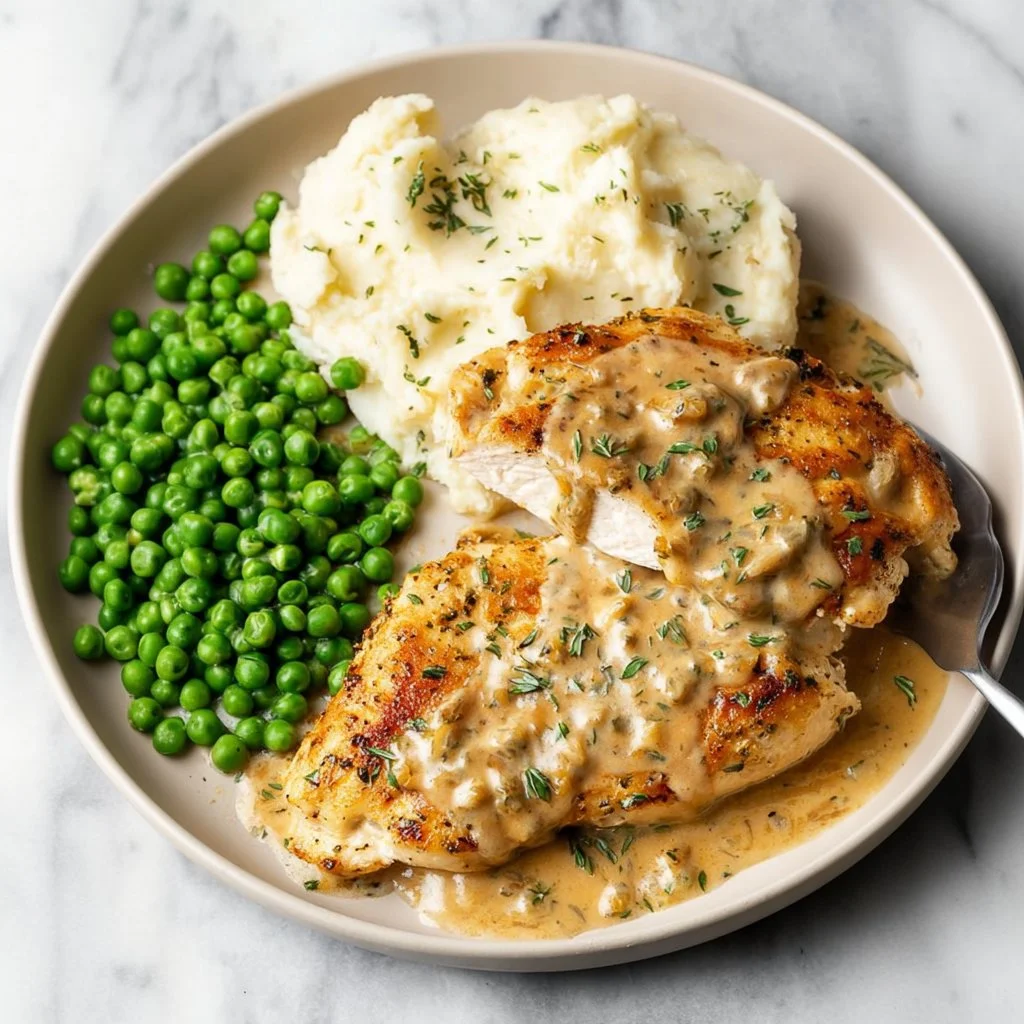 Delicious Boursin Chicken dish served with creamy cheese and herbs