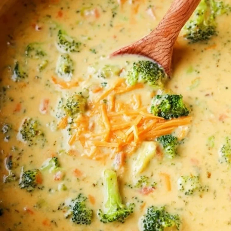 Bowl of creamy Broccoli Cheddar Soup garnished with fresh herbs