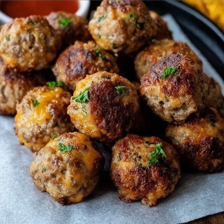 Delicious Cheddar Bay Beef Sausage Balls served on a platter for game day