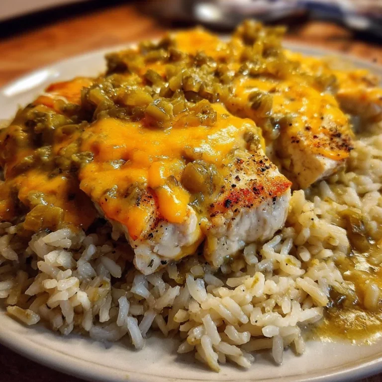 Delicious Cheesy Green Chile Chicken & Rice served in a bowl
