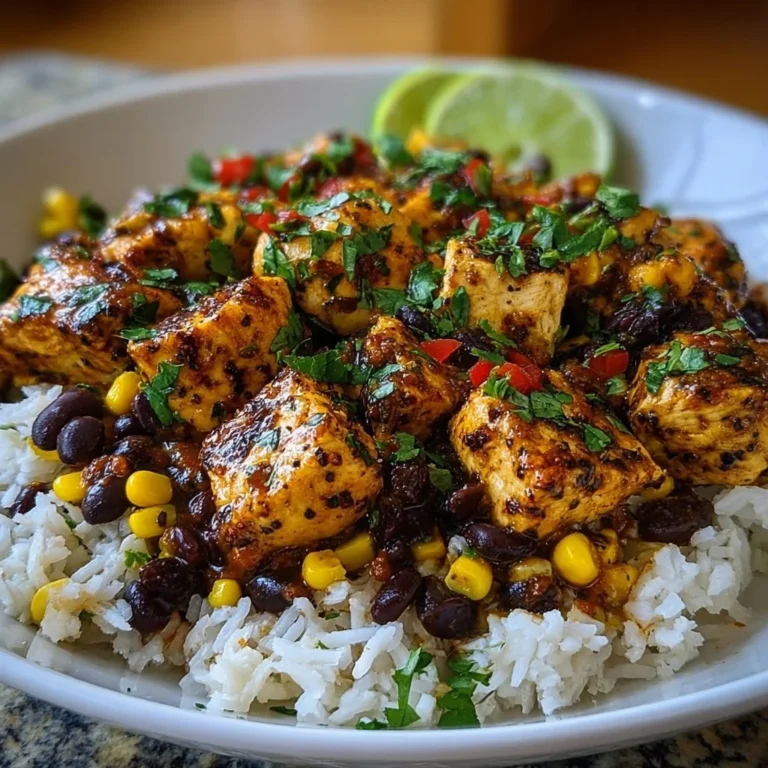 Delicious plate of Chicken and Rice with Black Beans and Corn, showcasing juicy flavors.