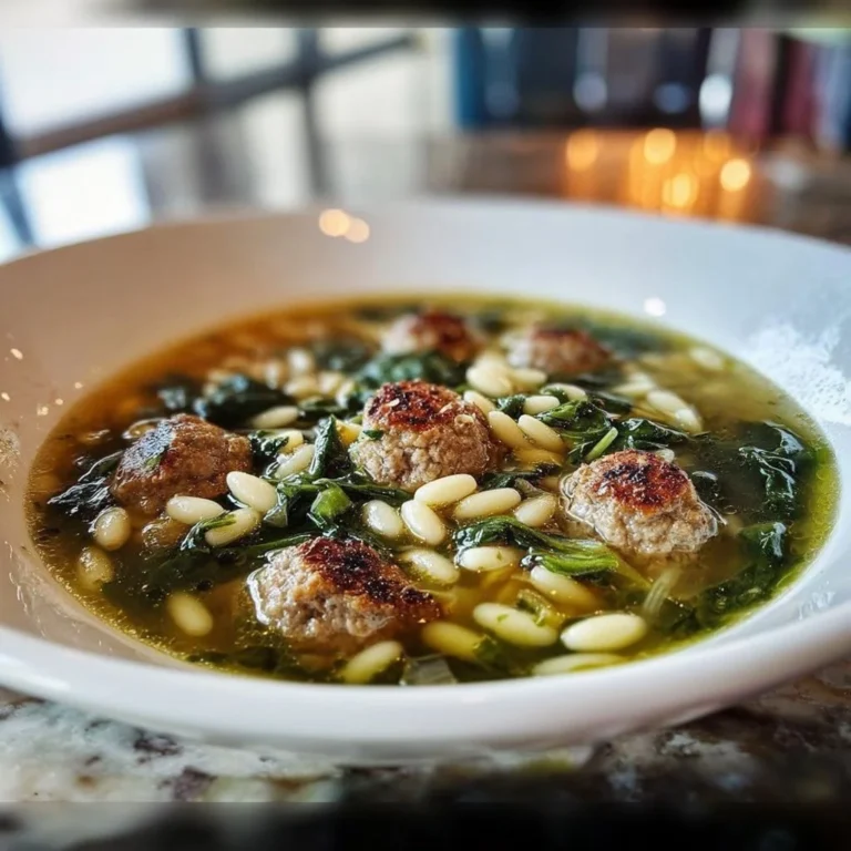 A bowl of Classic Italian Wedding Soup garnished with fresh herbs and meatballs