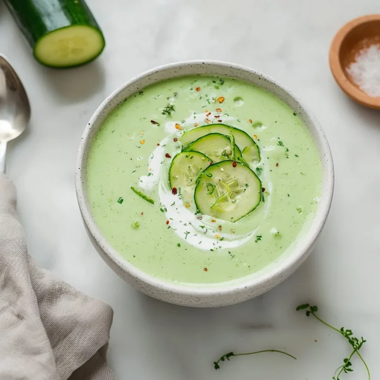 Bowl of cold cucumber soup garnished with herbs, perfect for summer