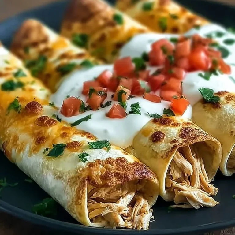 Delicious creamy baked chicken taquitos ready to serve.