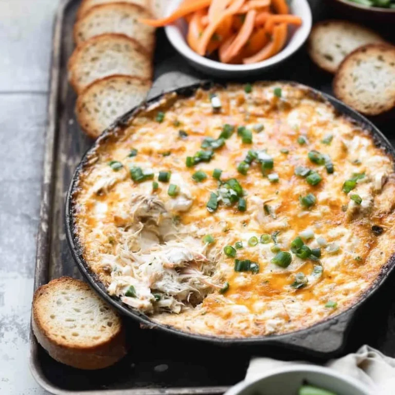 Creamy crab dip served in a bowl with crackers on the side