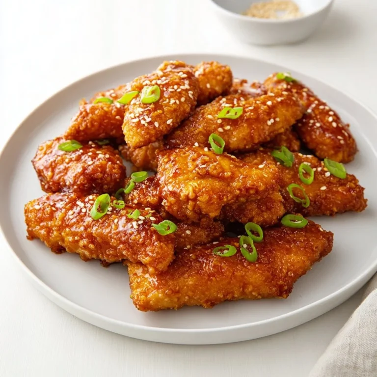 Crispy Honey BBQ Chicken Tenders on a plate garnished with herbs