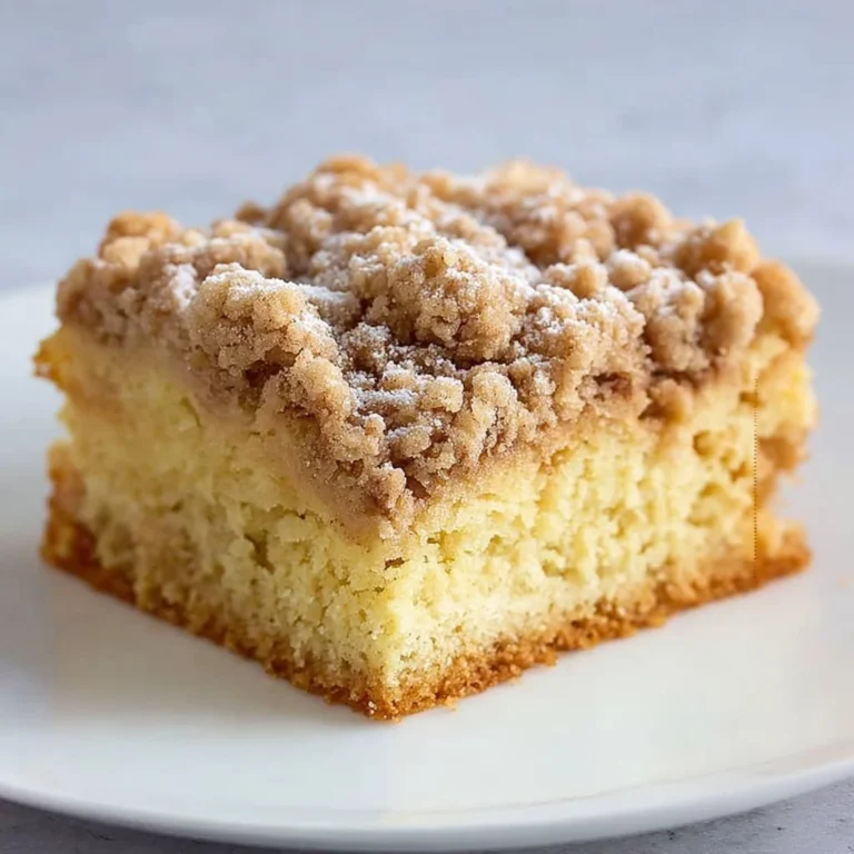 Delicious crumble cake topped with a rich layer of crumb topping, perfect for comfort food.