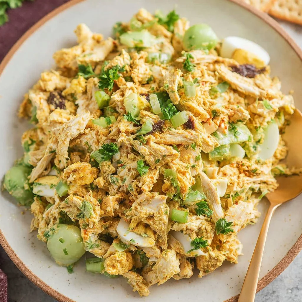 Delicious Curry Chicken Salad served in a bowl with fresh ingredients