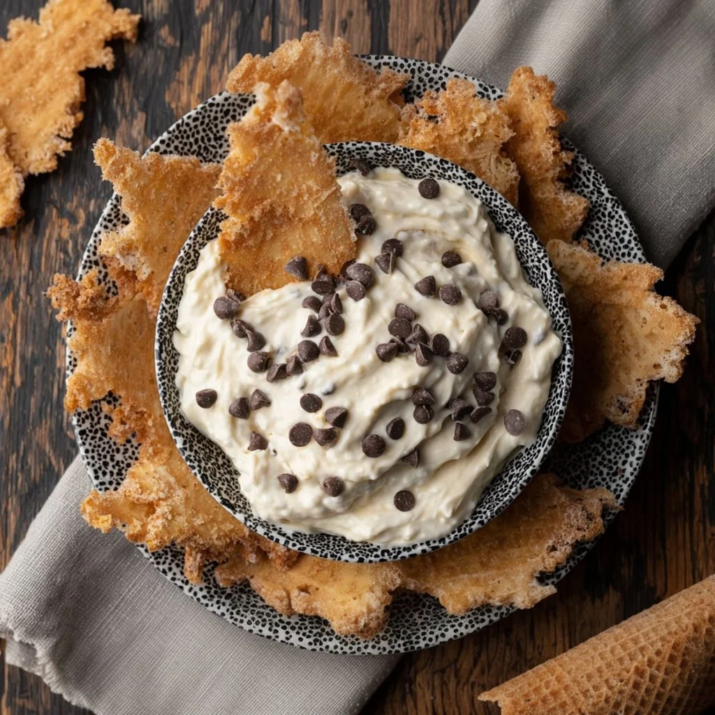 Delicious cannoli dip served with cookies for dipping.