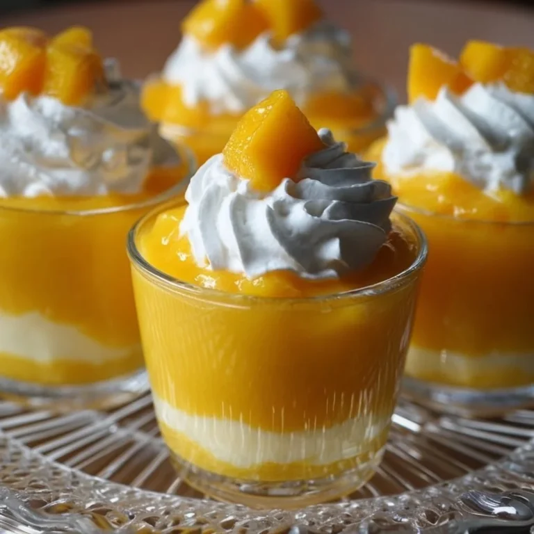 Mango cream dessert cups topped with fresh mango slices