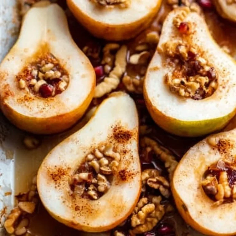 Deliciously baked pears with a sprinkle of cinnamon served as a dessert