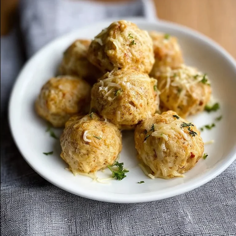 Delicious cheesy baked turkey meatballs in a serving dish, perfect for weeknight dinners.