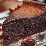 Slice of easy chocolate almond yogurt cake on a plate, gluten-free dessert