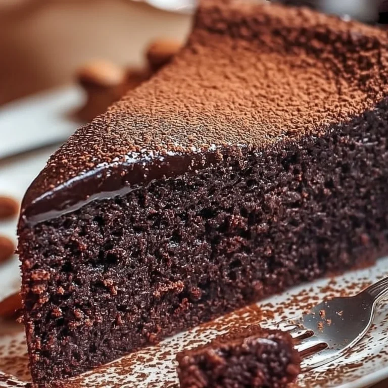 Slice of easy chocolate almond yogurt cake on a plate, gluten-free dessert