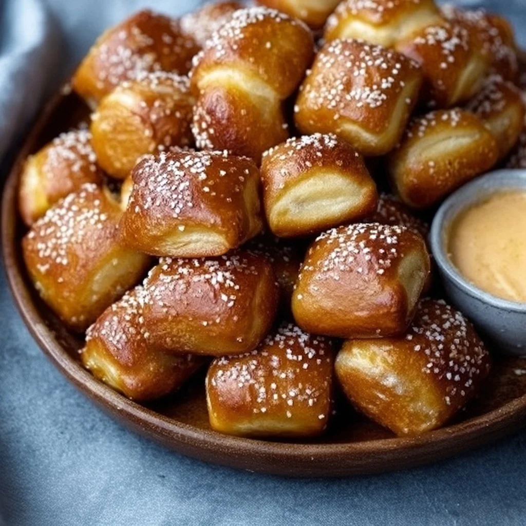 Delicious homemade soft pretzel bites served with dipping sauce
