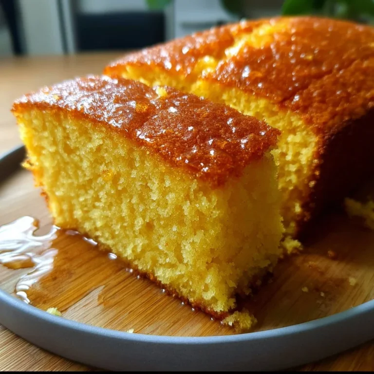Delicious slice of honey butter cornbread served with drizzled honey