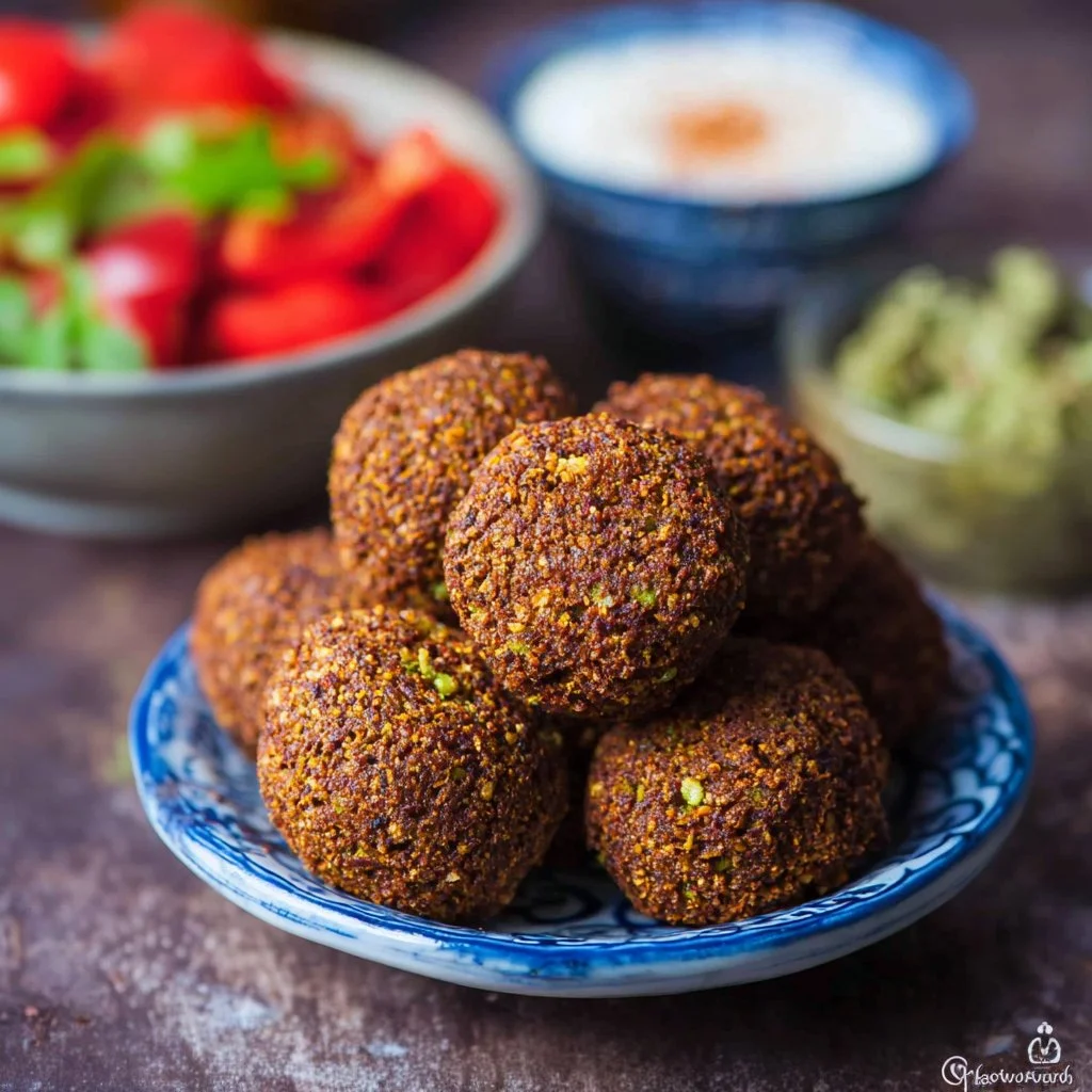Freshly made falafel served with tahini sauce and fresh vegetables