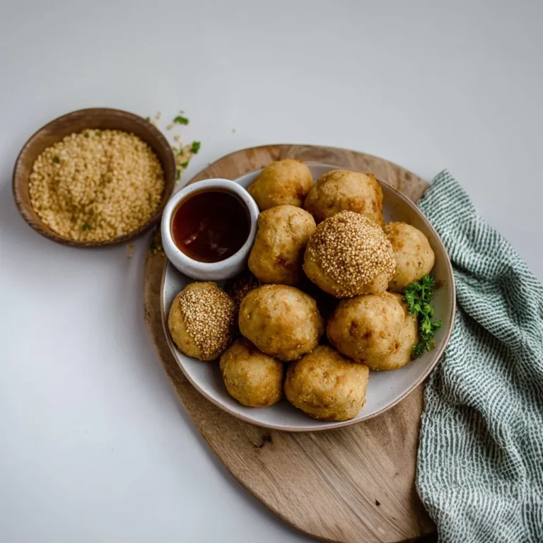 Irresistible vegan chicken balls coated in sweet and sour sauce.