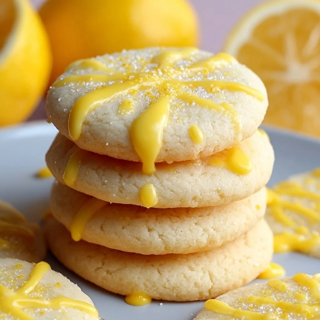 Plate of delicious lemon sugar cookies with icing and zest decoration
