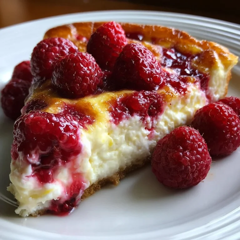 Lemon Raspberry Cottage Cheese Bake topped with fresh raspberries and lemon zest