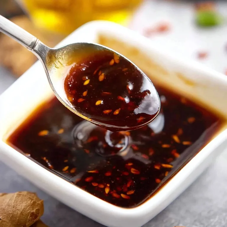 Homemade General Tso sauce with ingredients and recipe overview.