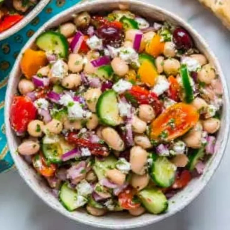 Vibrant Mediterranean Dense Bean Salad served in a bowl