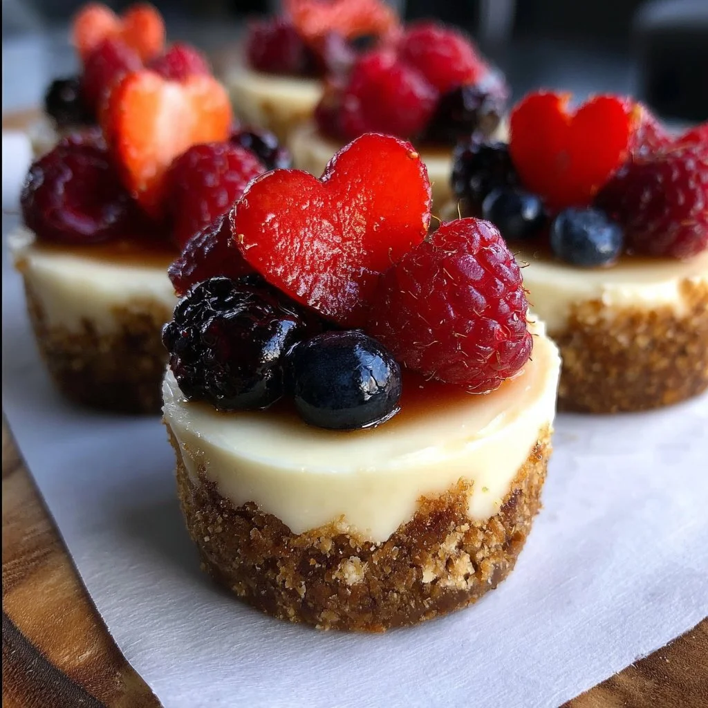 Delicious mini cheesecakes decorated for Valentine's Day celebration