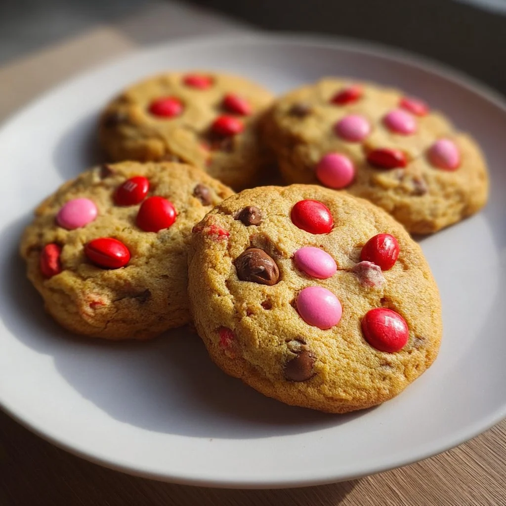 Heart-shaped M&M cookies for Valentine's Day baking