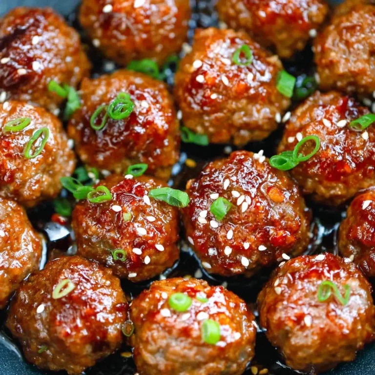 Plate of homemade Mongolian meatballs garnished with herbs and sauce
