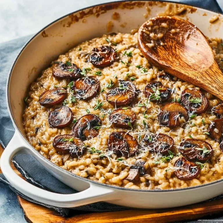Delicious mushroom risotto served in a bowl with fresh herbs