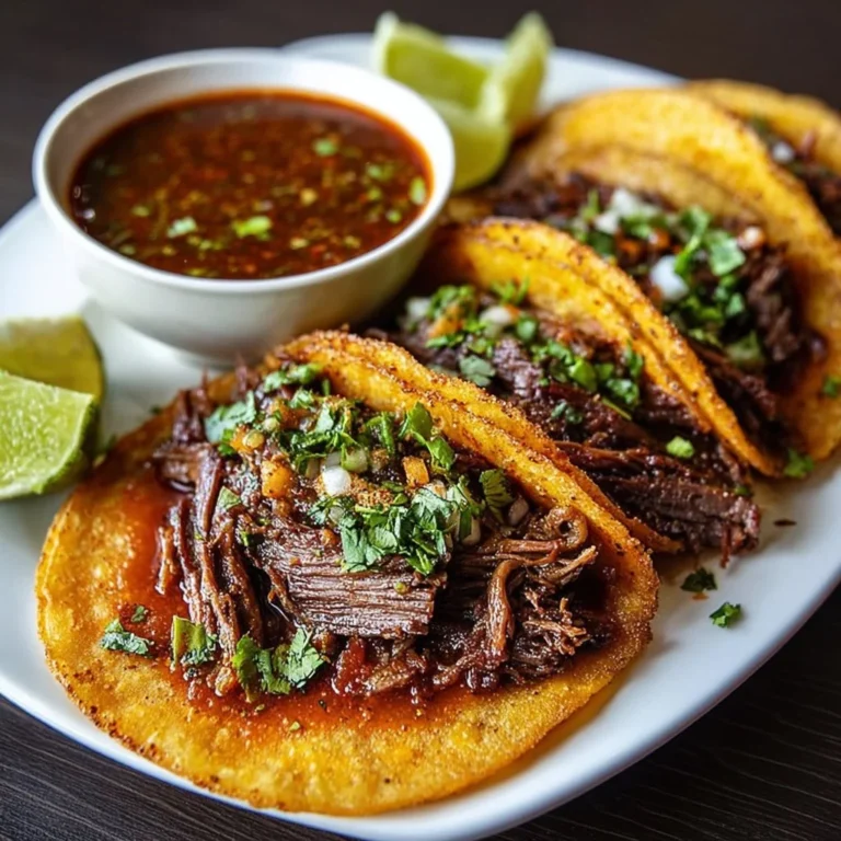 Delicious birria tacos served with rich consomé and fresh toppings