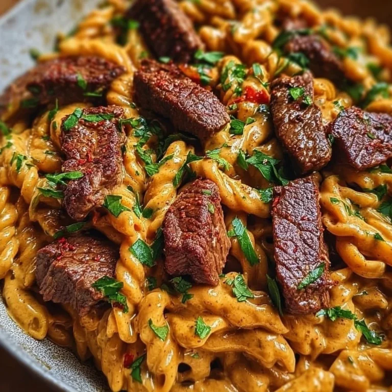 One-Pan Cajun Honey Garlic Steak Pasta dish with creamy sauce and vibrant ingredients