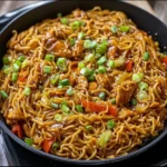 One Pan Teriyaki Chicken and Noodles served on a plate with vegetables