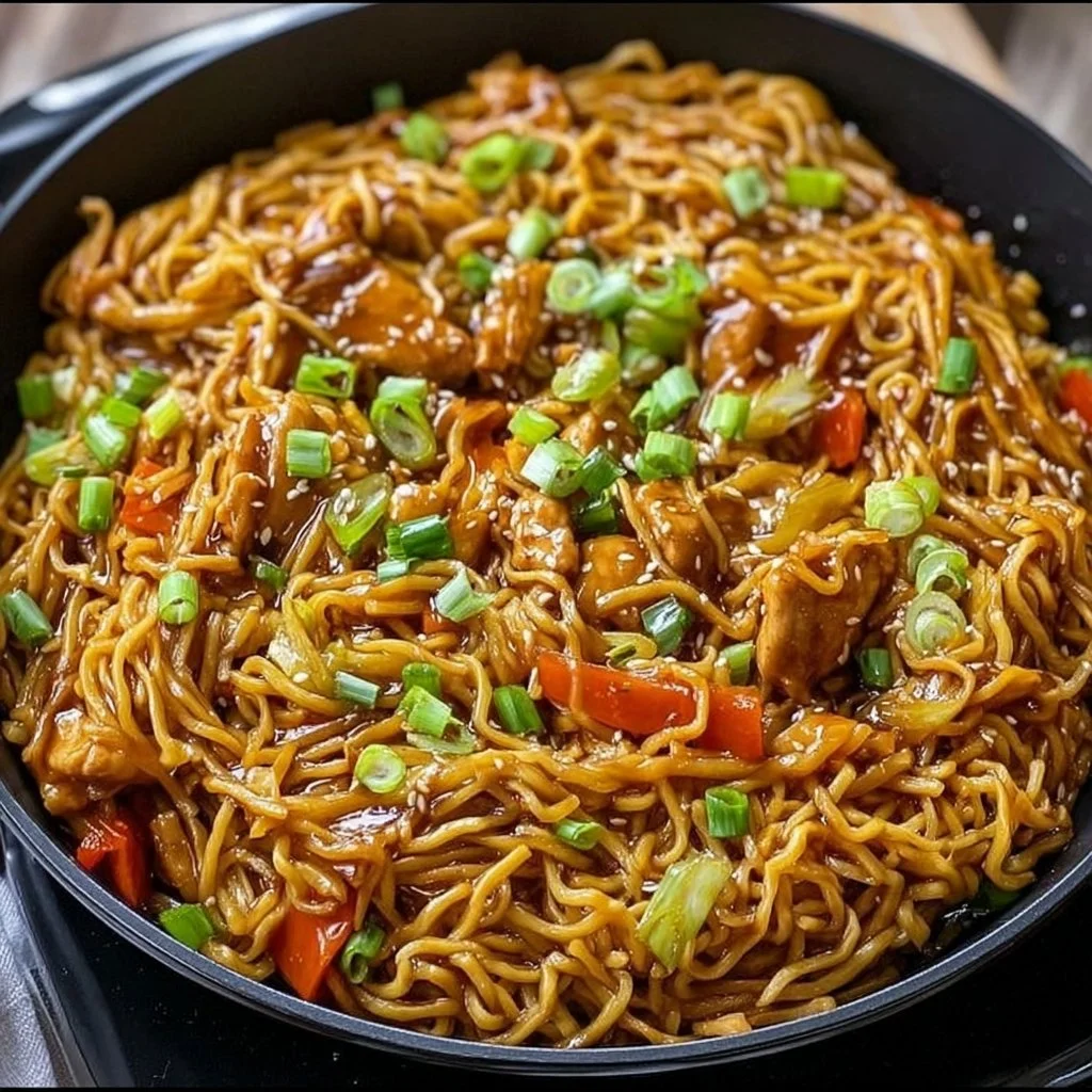 One Pan Teriyaki Chicken and Noodles served on a plate with vegetables
