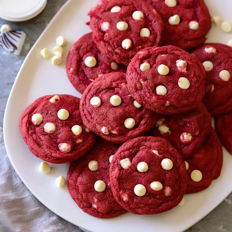 Red velvet white chocolate chip cookies on a plate.