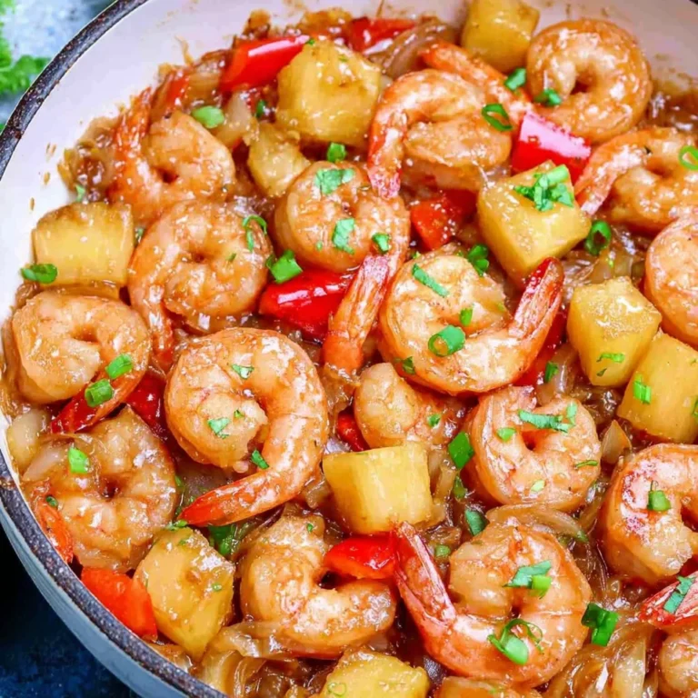 Delicious pineapple shrimp dish, showcasing shrimp and pineapple in a colorful presentation.