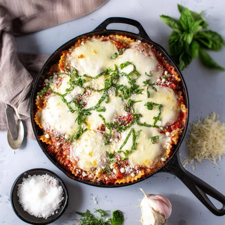 Delicious skillet lasagna served in a cast iron pan